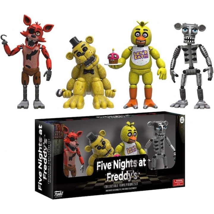Артикулираните фигурки Five Nights at Freddy's, Chelfonds®, идват в красива подаръчна кутия. Идеален подарък за колекционери или фенове, 12 см височина, 4 фигурки