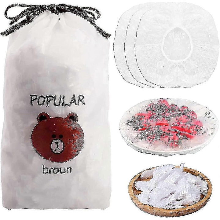 PE újrafelhasználható rugalmas tálfedők, nyújtható gumírozás 43 cm-ig, kompatibilis 10–28 cm, ellenáll -60–100°C, átlátszó, 100 db.