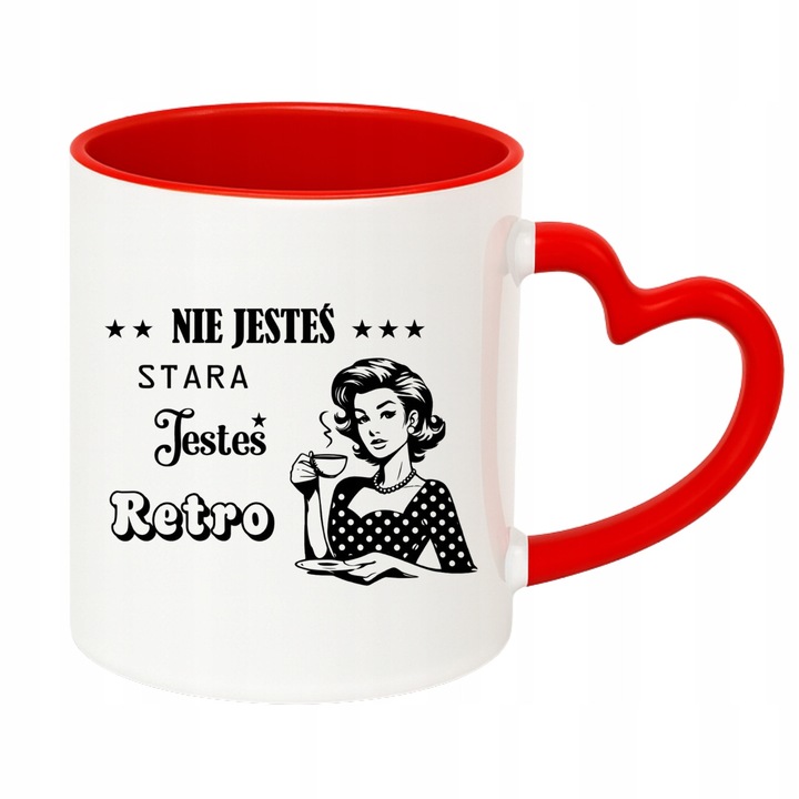 Cana "Nu esti batrana, esti retro" Inima Alb-Rosu 330 ml