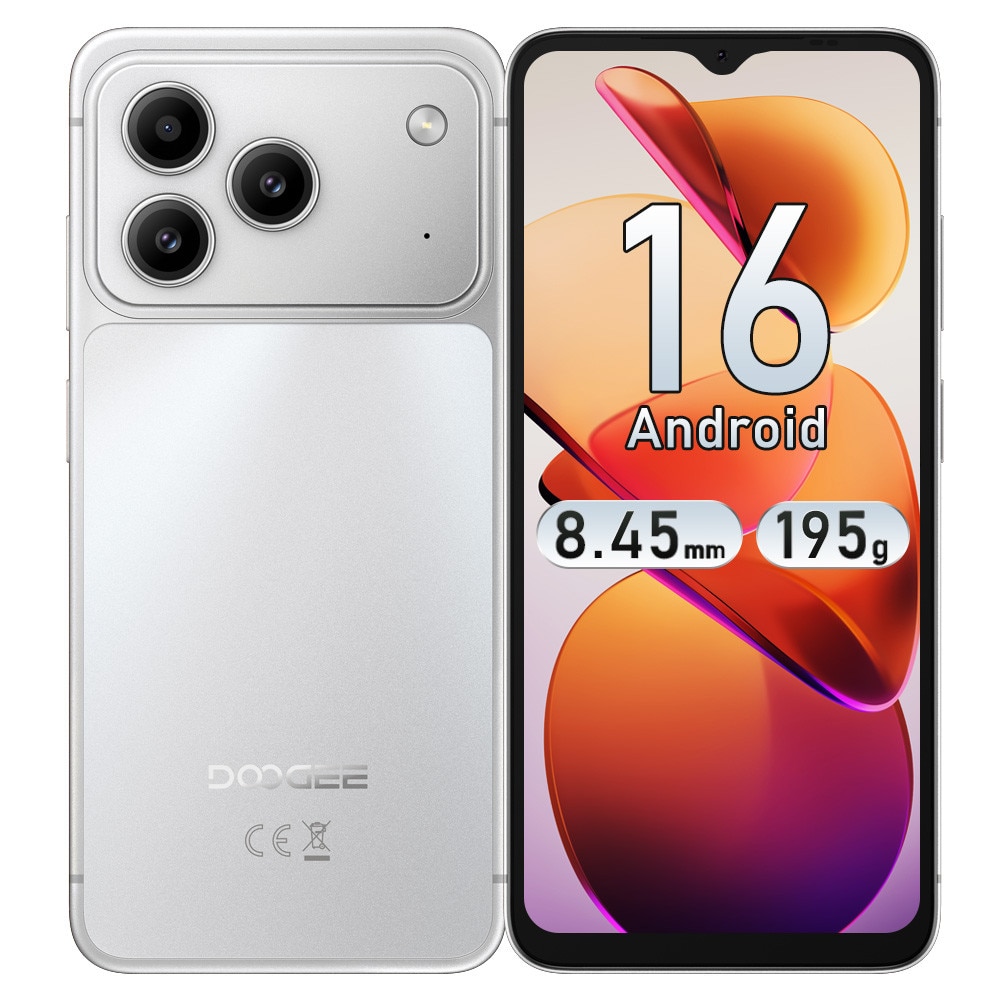 Telefon DOOGEE Note57 Lite Android 16, 6,56 inch 90Hz, 3GB+9GB Memorie Extensibila, 32GB ROM, Camera 13MP, Baterie 6150mAh, Telefon Mobil Dual SIM Deblocat, Face ID, Jack 3.5mm, Argintiu