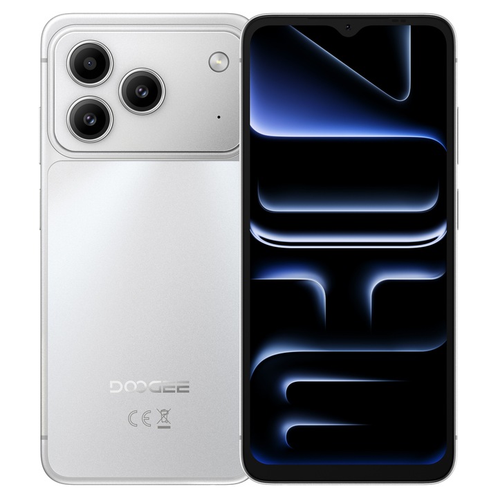 Telefon DOOGEE Note57 Lite Android 16, 6,56 inch 90Hz, 3GB+9GB Memorie Extensibila, 32GB ROM, Camera 13MP, Baterie 6150mAh, Telefon Mobil Dual SIM Deblocat, Face ID, Jack 3.5mm, Argintiu