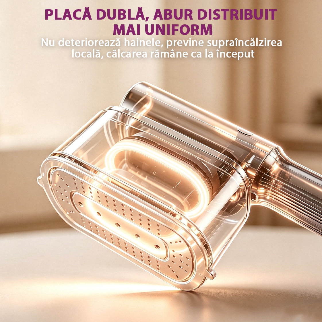 Fier De Calcat Vertical Si Orinzontal Portabil, Yulinland, Putere 1600W, Rezervor 120 ml, Cu Abur, 3 Moduri De Calcare, Functie Umeda/Uscata, Display LED, Buton Touch, Negru violet