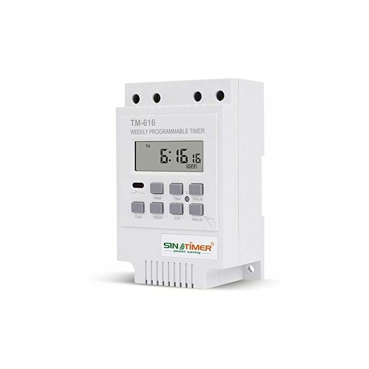 Comutator de timp programabil saptamanal alb de 12V, comutator de timp cu sina alba, LCD programabil saptamanal, panou DC12V in limba engleza, potrivit pentru cutii de distributie, temporizare 12V, 1 bucata