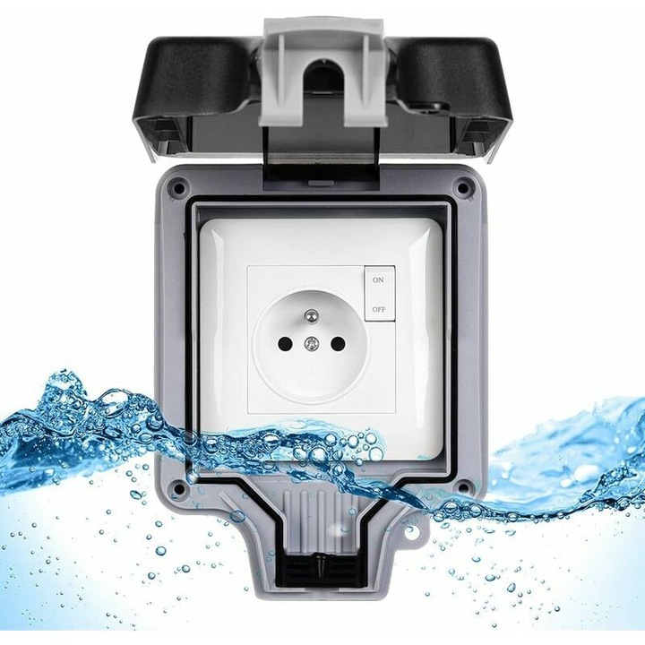 Priza de exterior impermeabila IP66 16A cu intrerupator si lacat, potrivita pentru locuri umede, cum ar fi gradini si garaje