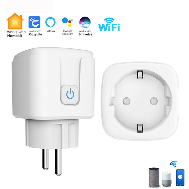 Priza compacta pentru casa inteligenta cu control prin aplicatie, amplificare semnal wireless, mufa plata, maxim 16A/3250W, potrivita pentru case inteligente