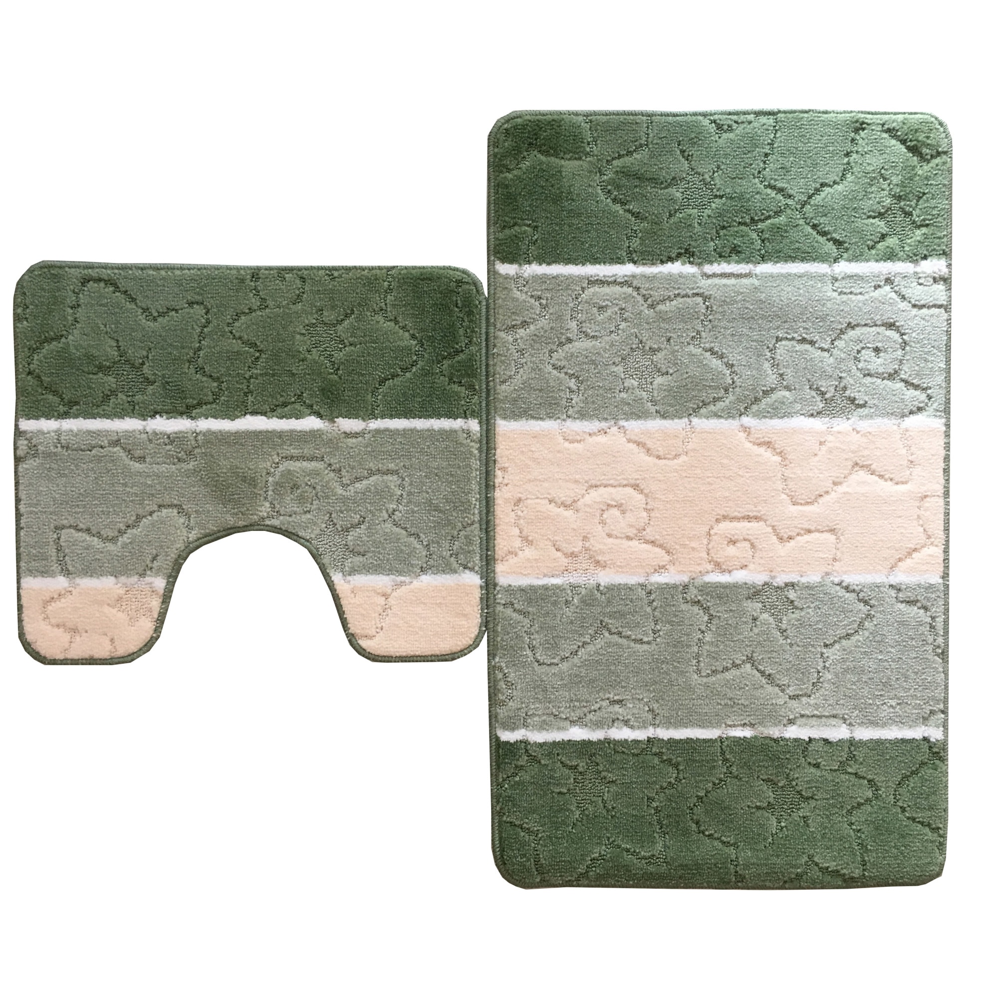 Set covorase baie 2 piese mediu, 100% polipropilena, strat antiaderent latex, dimensiuni 55x90cm si 55x45 cm, Verde