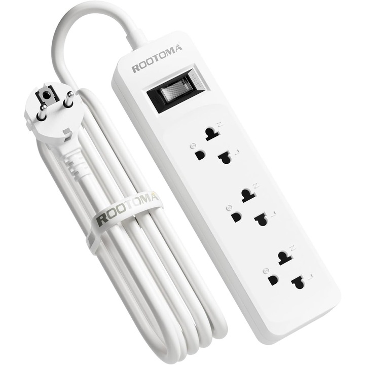 Adaptor Priza SUA-UE, 3 Prize Universale, Alb, Cablu 1.5m