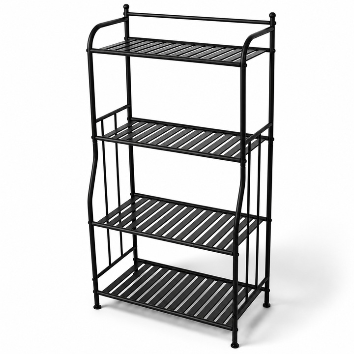 Raft de baie lung cu 4 polite / Etajera lunga cu structura metalica vopsita in camp electrostatic, rezistenta la mediul umed din baie - 106 cm inaltime x 55.5 cm lungime x 29 cm latime
