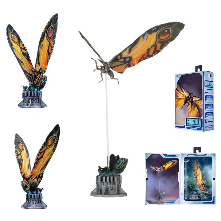 Колекционерска фигурка Neca Mothra (Godzilla: King of the Monsters), артикулирана, със стойка и ефектни части, оранжево/черно, k0548-260902-624