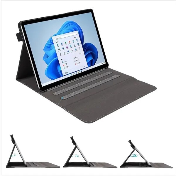 Husa pentru Surface Pro 4/5/6/7 VITERRA.4-25CDCJ-K0232-260829-2351, carcasa rigida PC cu exterior din piele PU si captuseala din microfibra, suport reglabil multi-unghi, compatibila cu tastatura, suport stylus si buzunar, gri/negru, 29.7 x 22 x 2 cm