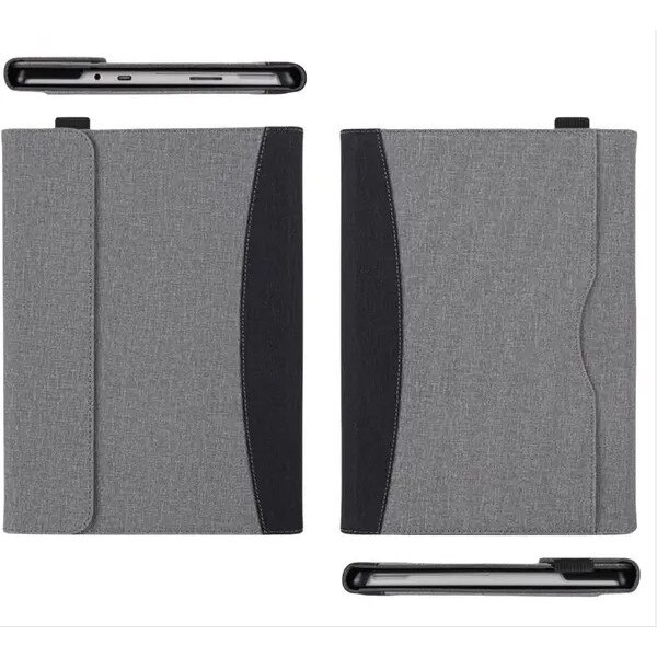 Husa pentru Surface Pro 4/5/6/7 VITERRA.4-25CDCJ-K0232-260829-2351, carcasa rigida PC cu exterior din piele PU si captuseala din microfibra, suport reglabil multi-unghi, compatibila cu tastatura, suport stylus si buzunar, gri/negru, 29.7 x 22 x 2 cm
