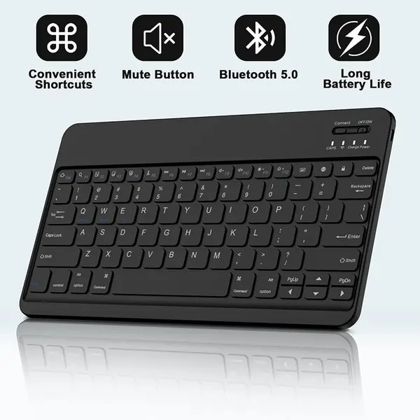 Husa cu tastatura Bluetooth VITERRA.4-25CDCJ-K0232-260829-755, compatibila cu Samsung Galaxy Tab S9+/S9 Plus/S8+/S8 Plus/S7+/S7 Plus/S7 FE 5G 12.4, tastatura iluminata RGB cu touchpad, TPU siliconic, negru, baterie 280mAh (~40 h)