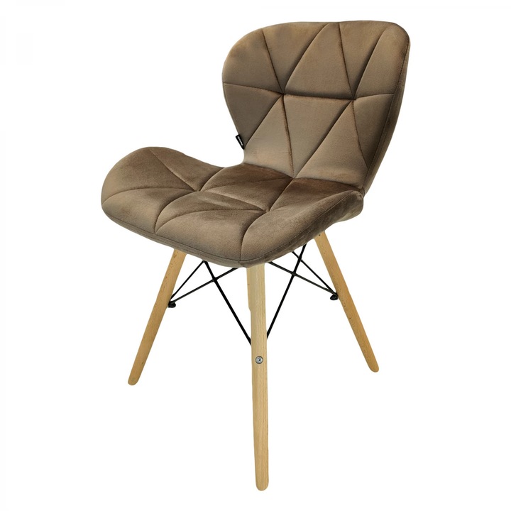 Scaun DENVER Oslo, catifea maro, model scandinav, sezut tip scoica tapitat, picioare lemn, 48x39x74 cm
