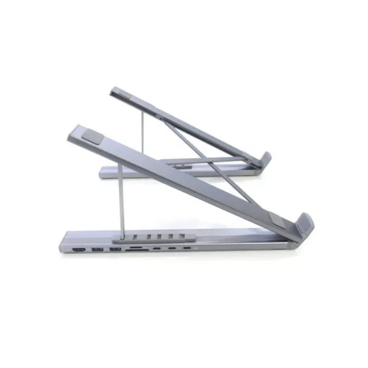 Докинг станция USB-C CN-k0504-260821-646, стойка за лаптоп, HDMI 4K 30Hz, USB 3.0 5 Gbps, алуминий, сребрист, за лаптопи до 17 инча, 26.6 x 7 x 2 см