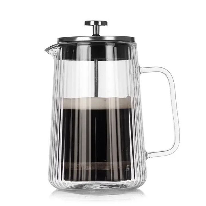Cafetiera French press 1000 ml CN-k0504-260821-1342, sticla borosilicata dublu-strat, filtru 304 inox, transparent