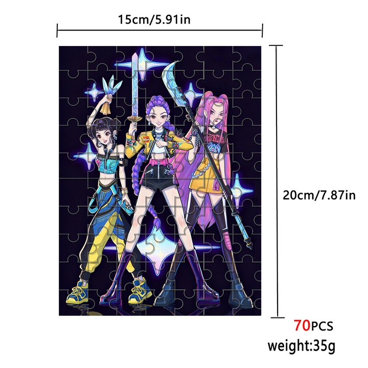 Puzzle PLKP-k0587-260821-814, 70 piese, ilustratie fete Demon Hunters, multicolor, 15 x 20 cm, pentru copii