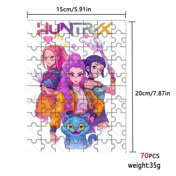 Puzzle 70 piese War Song of a Young Lady, ilustratie fete anime si pisica, multicolor, 15 x 20 cm