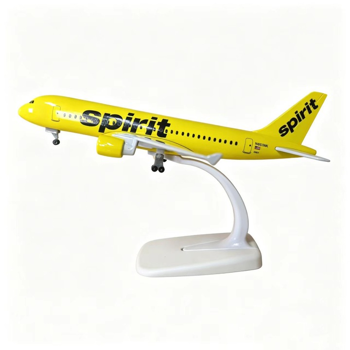 Model avion Spirit A320, scara 1:300, 20 cm, cu suport si tren de aterizare (roti), galben