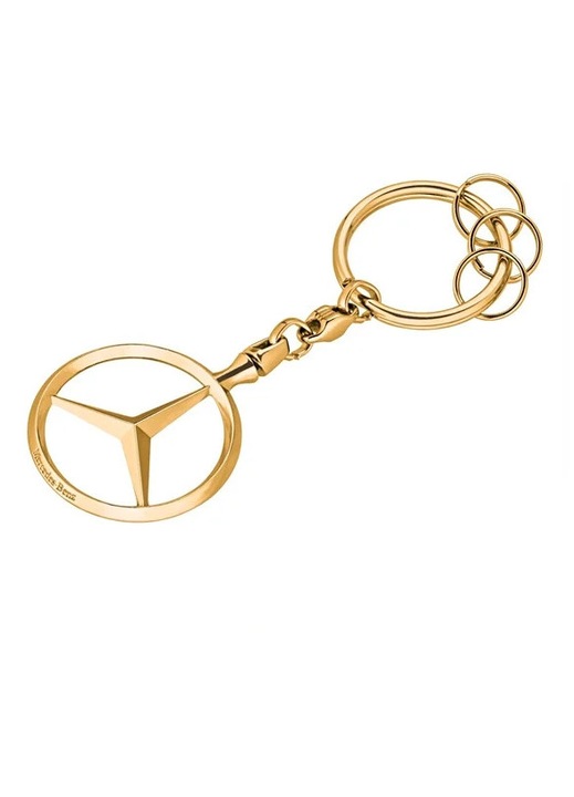 Kulcstartó Mercedes-Benz Brussels DEPOX®, öntött cink, fényes felület, 3 extra karika, 9 cm, arany