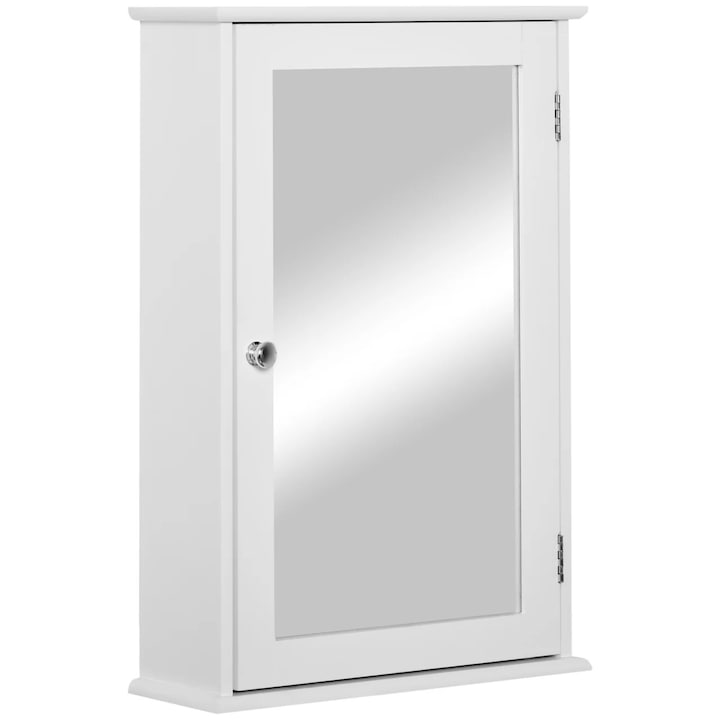 Mobilier de baie suspendat cu oglinda si usa magnetica Re-Bloom, MDF/sticla, 41x14x60 cm, oglinda 27x49cm, 2 rafturi interioare, capacitate 6kg, alb