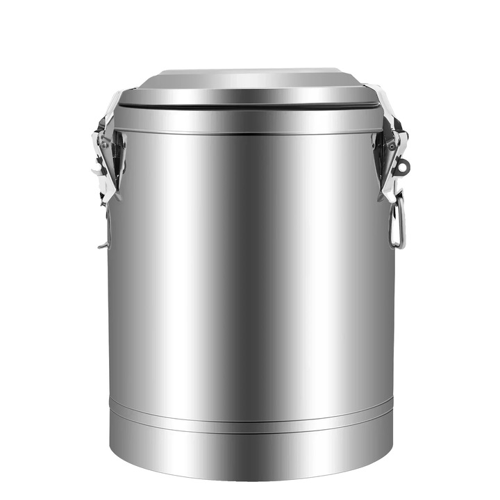 Термо кофа от неръждаема стомана, капацитет 20 L (14 L полезен), уплътнение с гумен пръстен и скоби, сребрист, модел 8785371256769