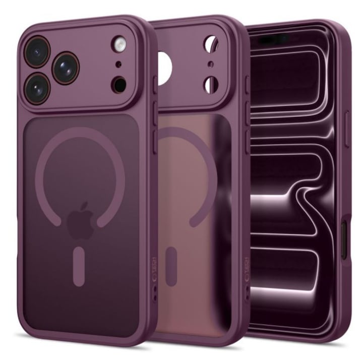 Husa Compatibila Cu iPhone 18 PRO, Tech Basic, Magsafe, Protectie La Camere, Dark Cherry
