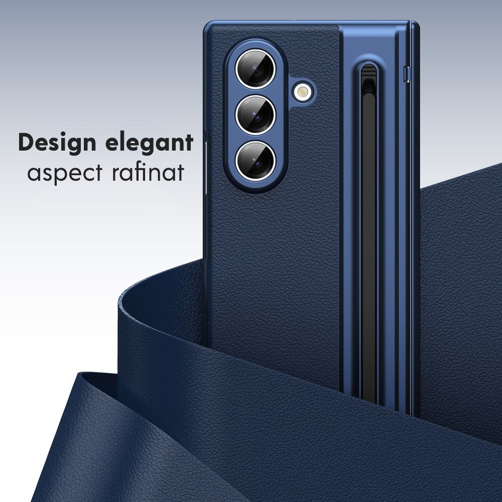 Husa pentru Samsung Galaxy Z Fold 8 Ultra, DaDen Skin, Protectie completa 360°, TouchPen inclus, Protectie ecran, Textura piele, Protectie balama, Albastru
