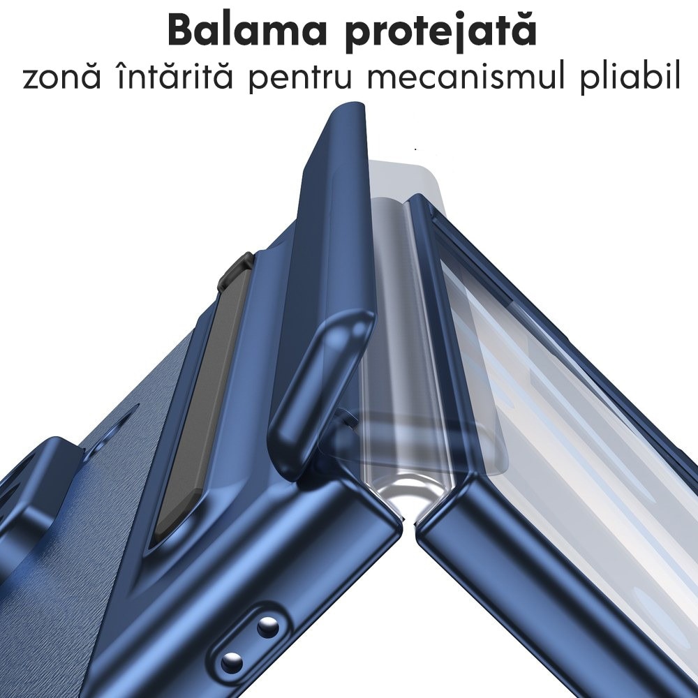 Husa pentru Samsung Galaxy Z Fold 8 Ultra, DaDen Skin, Protectie completa 360°, TouchPen inclus, Protectie ecran, Textura piele, Protectie balama, Albastru