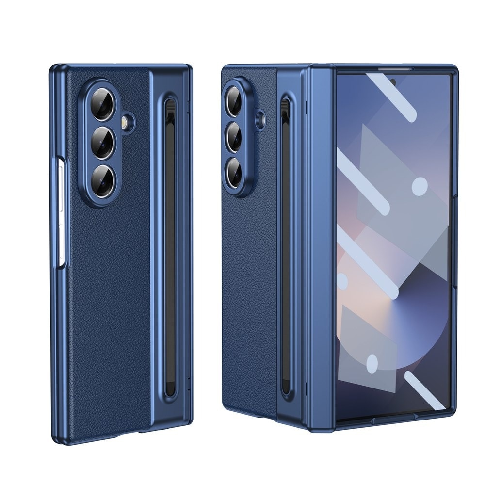 Husa pentru Samsung Galaxy Z Fold 8 Ultra, DaDen Skin, Protectie completa 360°, TouchPen inclus, Protectie ecran, Textura piele, Protectie balama, Albastru