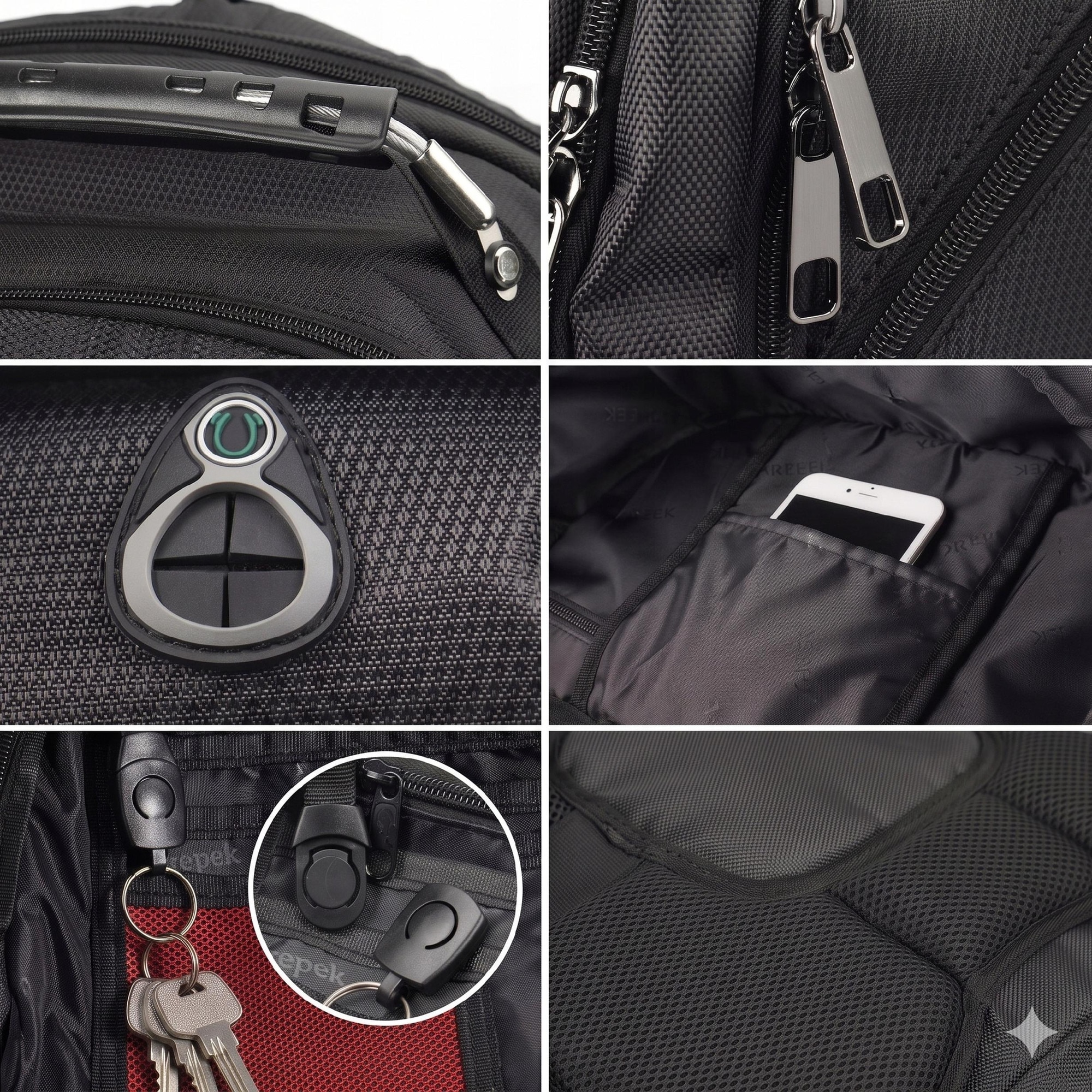 Matein, rucsac poliester cu port USB si compartiment laptop 17,3" Model 1008, negru/turcoaz, 35L