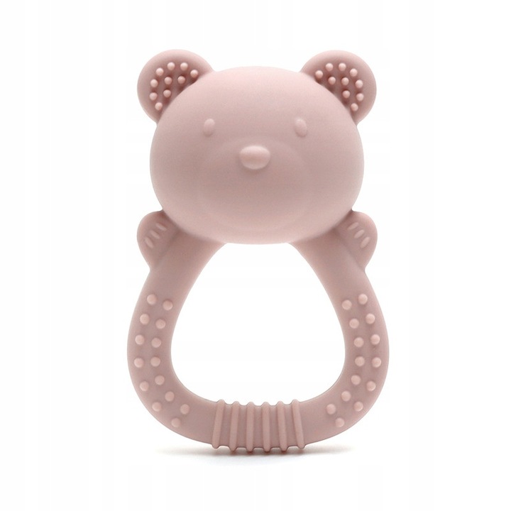 Сензорна играчка за никнене на зъби, Gigi Kids, силикон, розова, със дрънкалка, без BPA, без PVC, без фталати, замразяване и варене, съдомиялна машина, издатини за масаж на венците