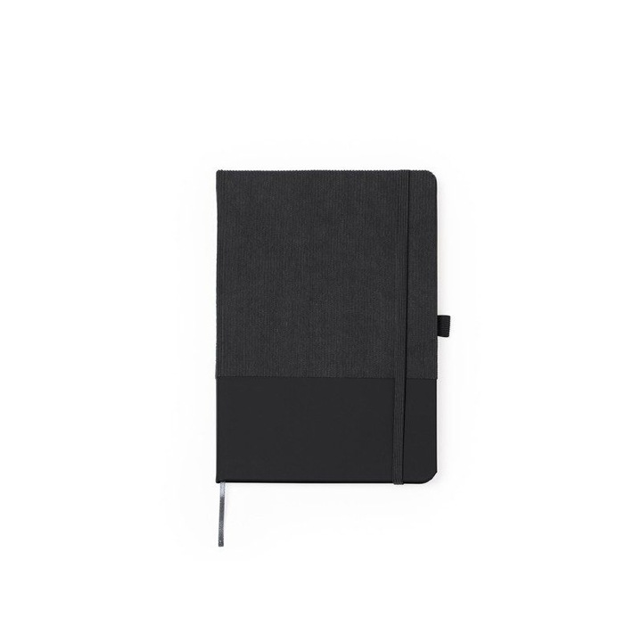 Agenda A5 Dictando file liniate, 160 pagini, din catifea si piele ecologica, neagra
