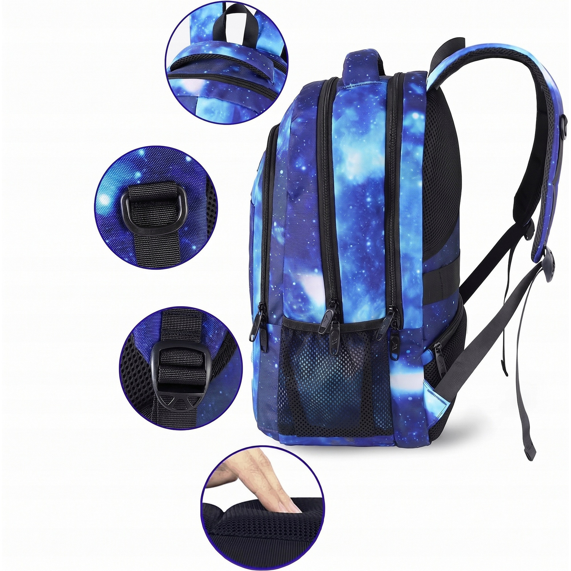 Matein, rucsac din poliester pentru laptop 15.6 cu port USB, 3 compartimente, buzunar anti‑furt si organizer, model 1007, Galaxy, 45x30x20 cm