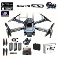 Drona Profesionala, AjieQaQ® A15 Pro,8K Ultra HD,3 camere, motor fara perii, GPS precis, telecomanda cu ecran, laser 360° anti-coliziune, evitare obstacole inteligenta, zbor autonom pe traiectorie, senzor gravitational si flux optic