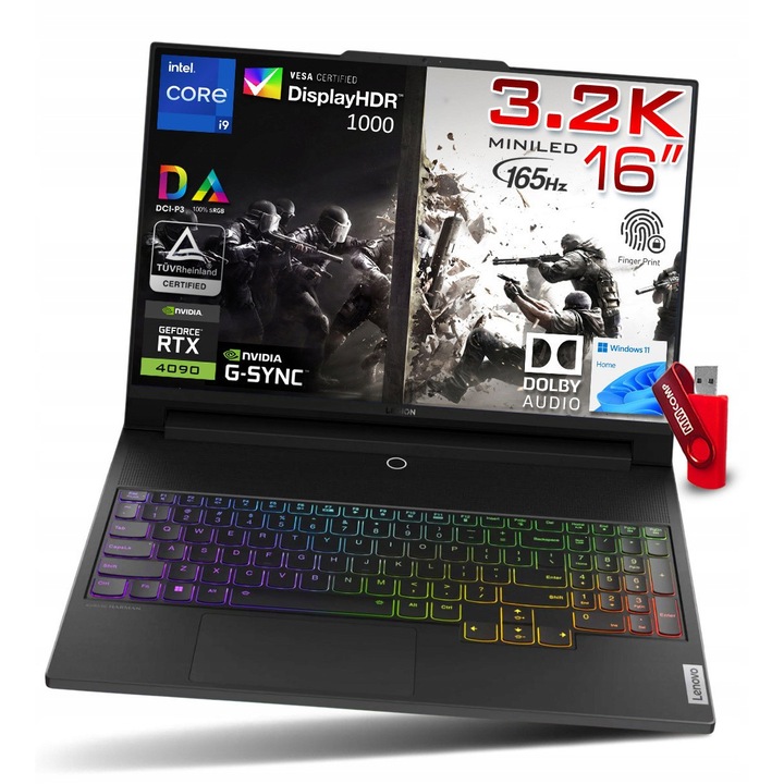 Laptop Lenovo Legion 5, 16GB 2TB SSD, Intel Core i9-14900HX, 16" 3.2K 3200x2000 MiniLED, NVIDIA GeForce RTX 4090 16GB, Windows 11 Home