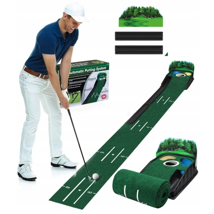 Golf szőnyeg 290 cm, Pan i Pani Gadżet, automata labdavisszaadással, otthoni, irodai, kerti edzéshez