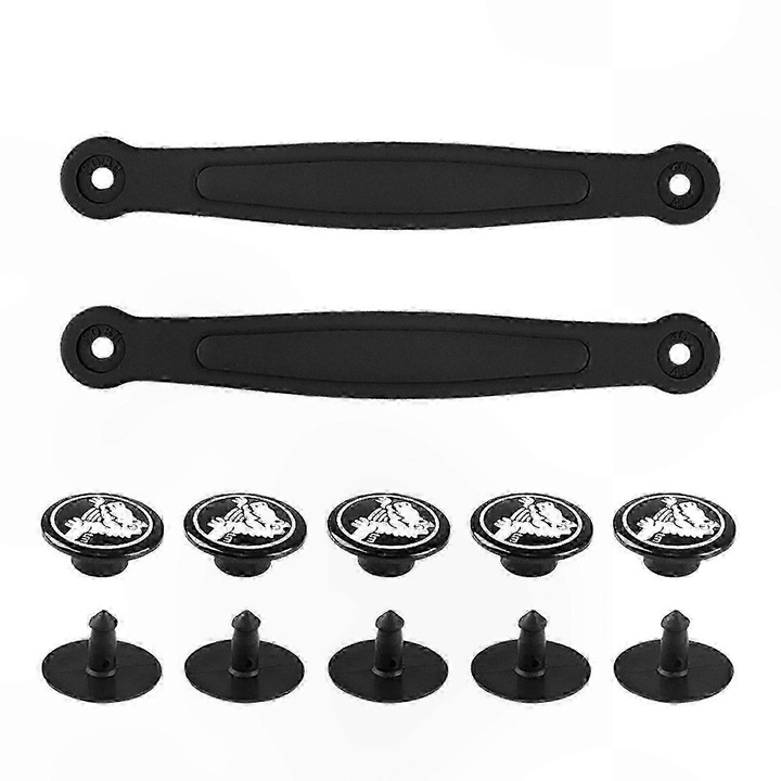 Curea de calcai din PVC pentru saboti/slapi, cu nituri antirugina, set 2 buc + 5 perechi capse, negru, 21.6 cm