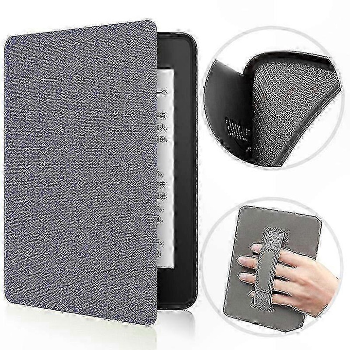 Husa pentru Kindle Paperwhite 6" compatibila cu Paperwhite 1/2/3 (2012–2016), carcasa rigida invelita in piele sintetica cu interior microfibra, functie auto wake/sleep, mov