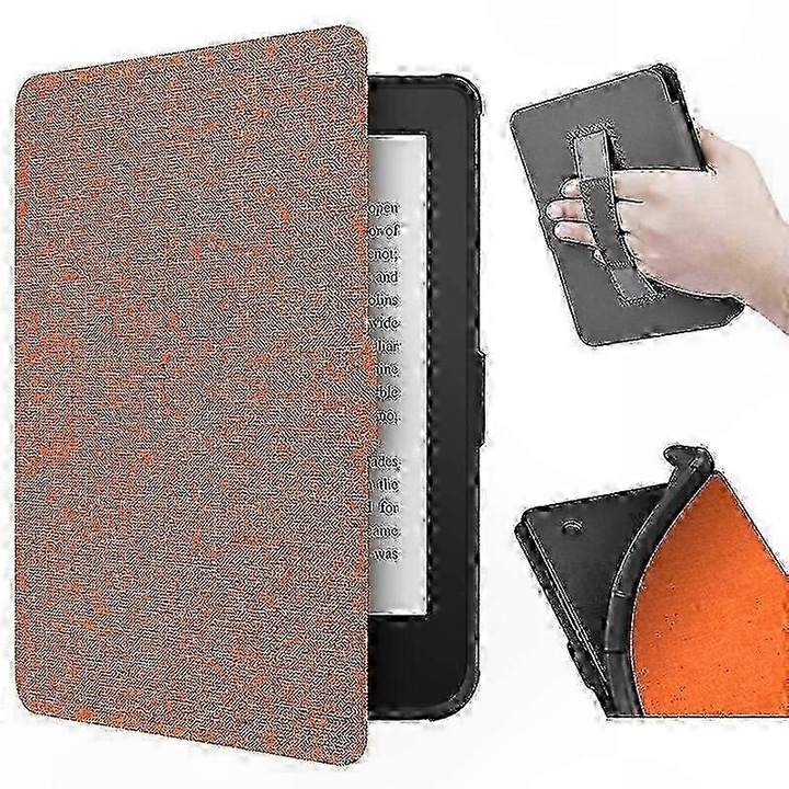 Husa Smart Wake pentru Kindle Paperwhite 6" (2012–2016), compatibila cu EY21/DP75SDI (Paperwhite 1/2/3), carcasa rigida cu exterior textil si interior microfibra, portocaliu, model eMAG-CJ18-fr2608210986