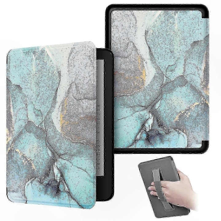 Husa pentru Kindle Paperwhite 6'' compatibila 2012–2016 (1/2/3 gen, EY21/DP75SDI), auto sleep/wake, piele sintetica cu interior microfibra, verde marmorat