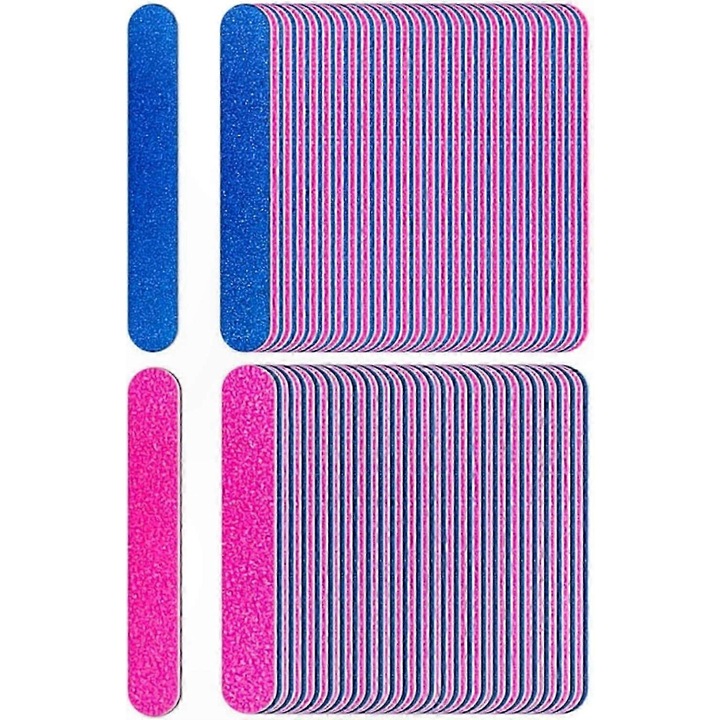 Set de pile de unghii, 180/100 grit, albastru/roz, 120 buc