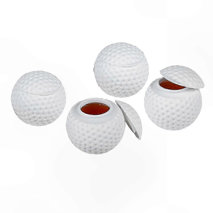Set de 3 pahare shot in forma de minge de golf, silicon alimentar, cu capace etanse, alb, 3 x 45 ml