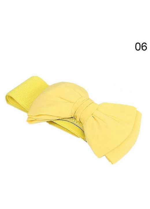 Curea de dama, sectiune lunga, cu cerc, din piele moale, cu funda, benzi late pentru modelarea corpului Xixi, Galben