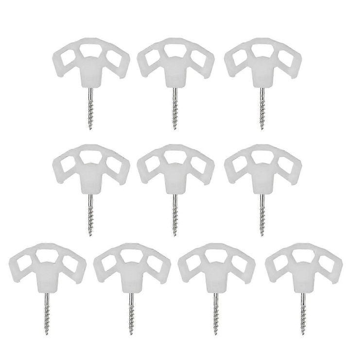 Set de 10 cuie filetat pentru cort, otel inoxidabil cu maner din plastic, alb fosforescent, 66.5 mm, diametru filete 3 mm