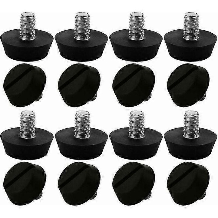 Set 16 picioare reglabile pentru mobila, filet M6, dim. 10 x 20 mm, filet metalic cu baza antiderapanta din plastic/cauciuc, negru, model eMAG-CJ18-fr2608214114