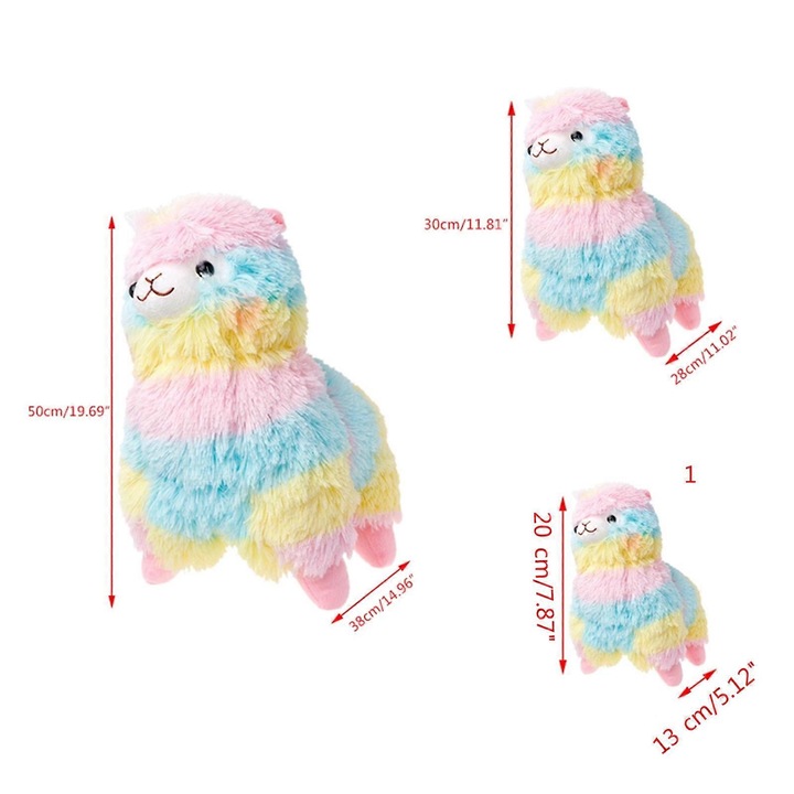 Jucarie de plus alpaca, umplutura din bumbac, multicolor (curcubeu), aprox. 19.5 x 15 cm