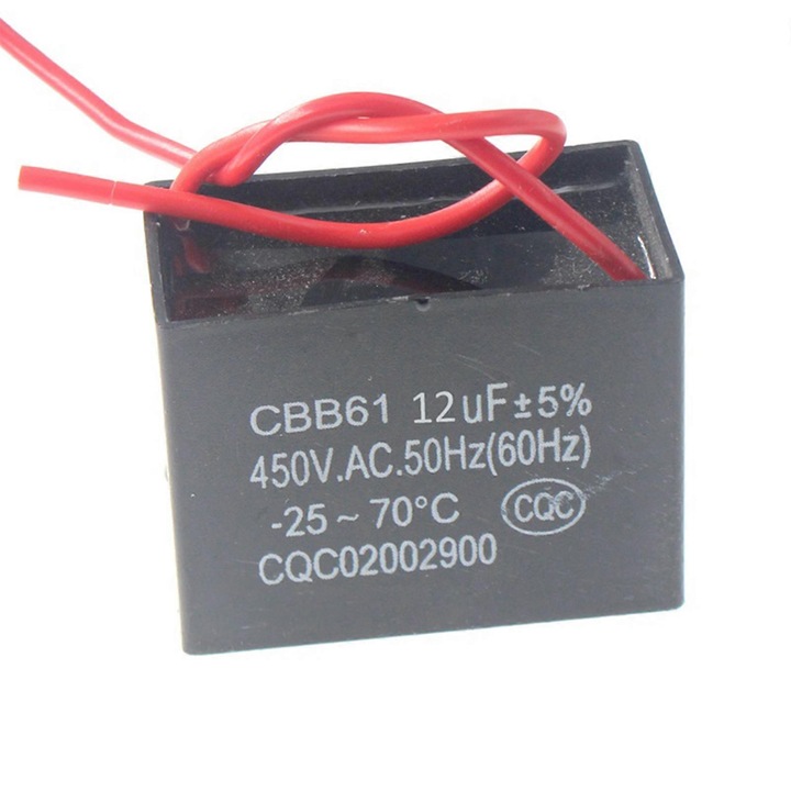 Condensator de pornire pentru ventilator CBB61 eMAG-CJ18-fr2608214525, 12 µF ±5%, 450V AC, 50/60 Hz, negru, 1 buc