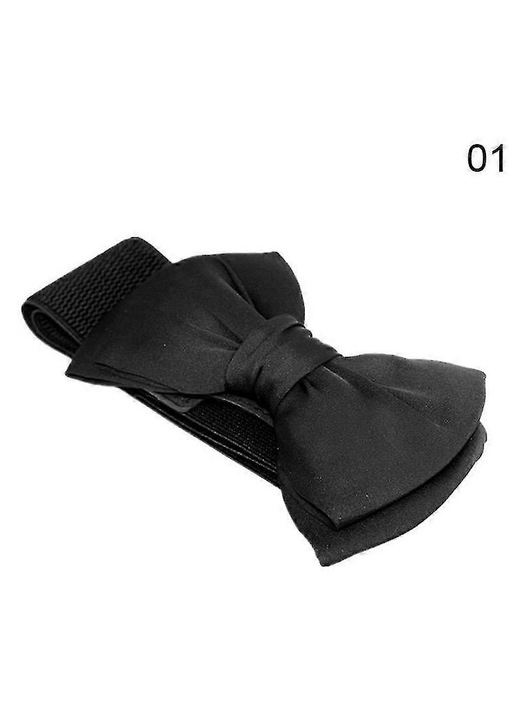 Curea de dama, sectiune lunga, cerc, din piele moale, cu funda, benzi late pentru modelarea corpului Xixi, Negru