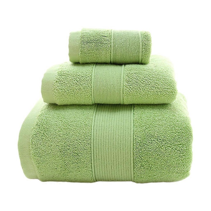 Set prosoape 3 piese din bumbac, verde, prosop baie 70x145 cm, prosop fata 35x75 cm, prosop patrat 35x35 cm