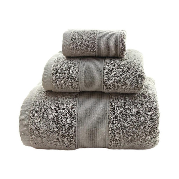 Set 3 piese prosoape din bumbac, hartie moale, gri, prosop baie 70x145 cm / prosop fata 35x75 cm / prosop patrat 35x35 cm